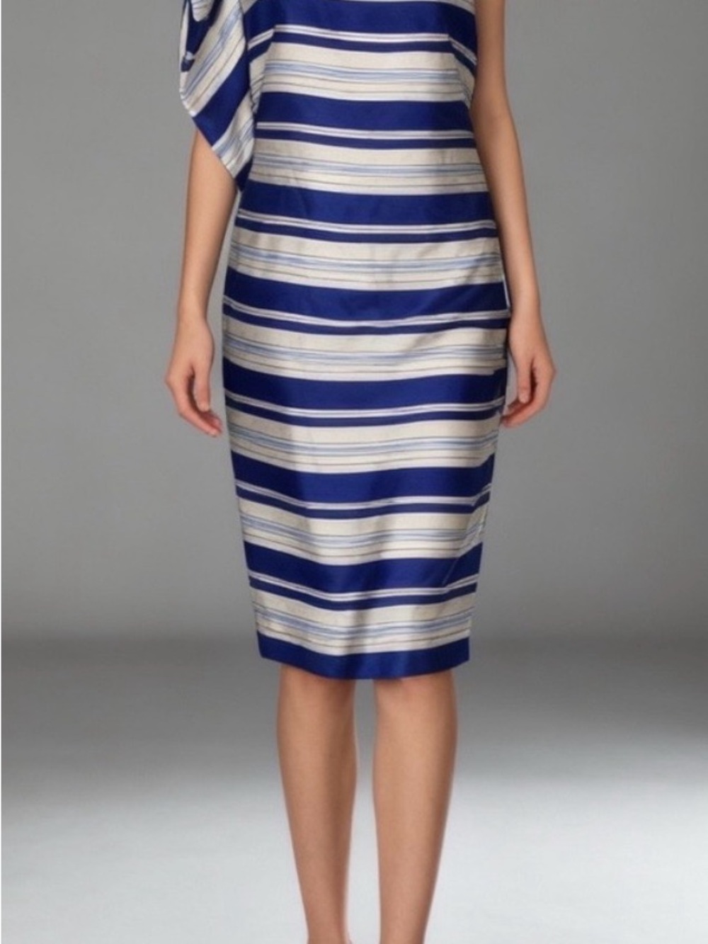 Banana Republic blue and White Striped one shoulder bow dress